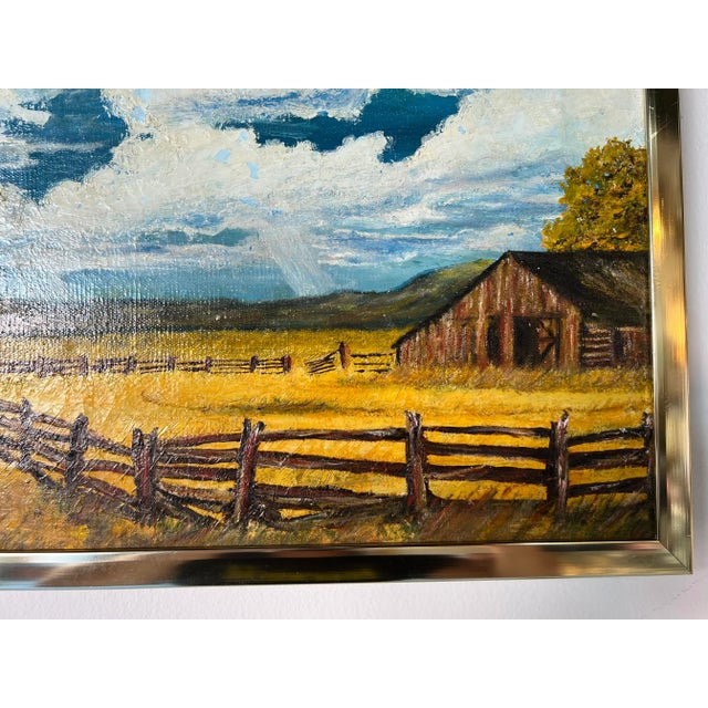 1970's Schafer Autumn Barn Landscape Oil Painting For Sale - Image 10 of 13