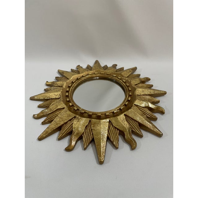 Vintage Bright Gold 13" Sunburst Wall Accent Mirror For Sale - Image 4 of 17