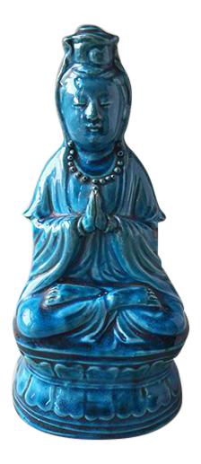 Antique Chinese Peacock Blue Quanyin - Qing Dynasty