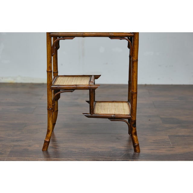 Early 20th Century English 1920s Bamboo and Woven Rattan Side Table with Sectioned Shelves For Sale - Image 5 of 12