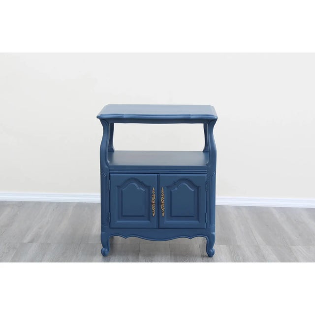 1970s 1970's Pair of Light Blue Two-Tiered Nightstands For Sale - Image 5 of 5