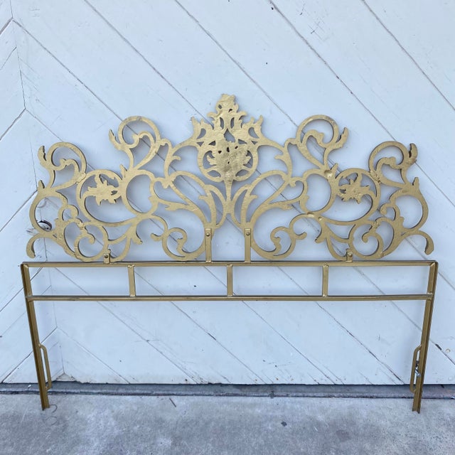 Metal Hollywood Regency Rococo-Style Gold-Gilt Cast Metal Scrollwork Headboard French Style For Sale - Image 7 of 10