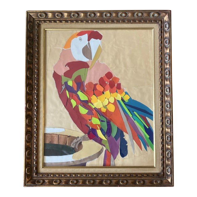 1970’s Vintage Original Parrot Collage Ornate Vintage Frame For Sale