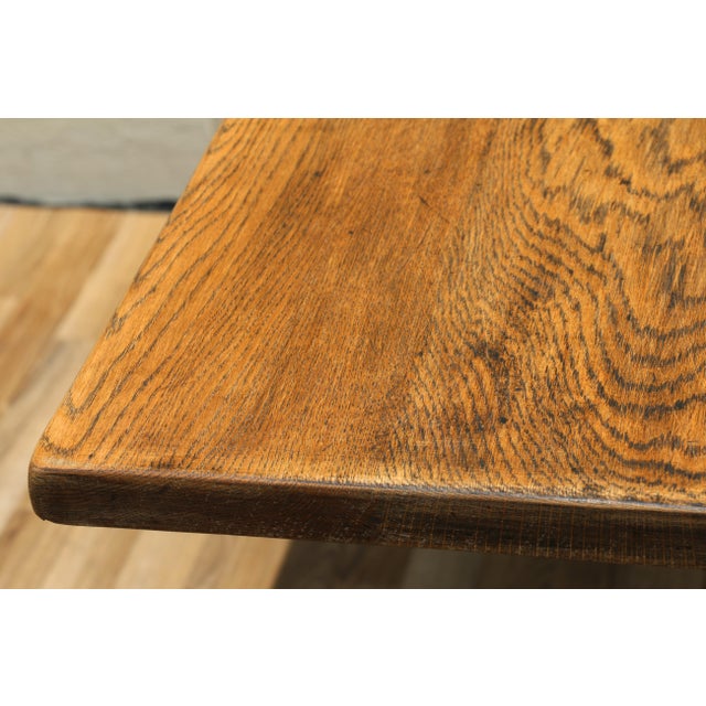 Antique American Oak & Cherry Trestle Dining Table, c.1930s | Rustic Farmhouse Kitchen Table With Solid Wood Construction For Sale - Image 13 of 18