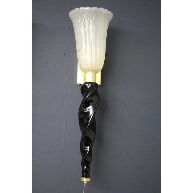 Gold and Black Murano Glass Sconces in the style of Barovier, 1990, Set of 2 For Sale - Image 13 of 17