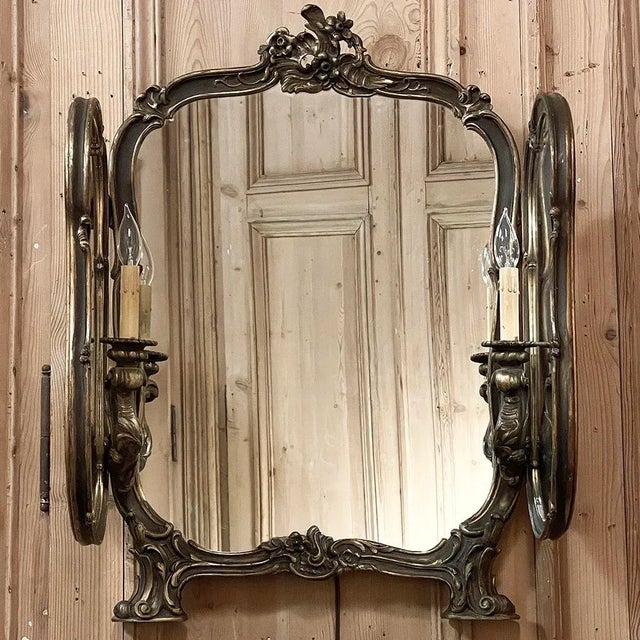 Early 20th Century Antique Italian Rococo Tri-Panel Mirror With Lighting For Sale - Image 5 of 12
