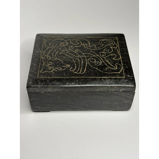 Mexican Abstract Etched Black Marble Lidded Decorative Box For Sale - Image 3 of 12