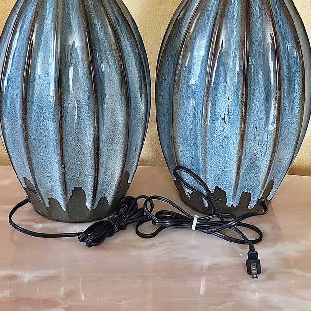 Turquoise Pottery Table Lamps – Mid‑Century Style, 32" - a Pair For Sale - Image 16 of 18