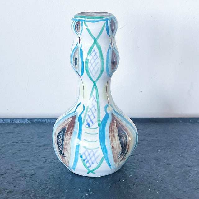 Art Nouveau MId-Century Hand-Thrown Pottery Vase With Glazed Design, Signed For Sale - Image 3 of 7