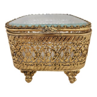 Mid 20th Century Vintage 24k Gold Filigree Jewelry Box Trinket For Sale