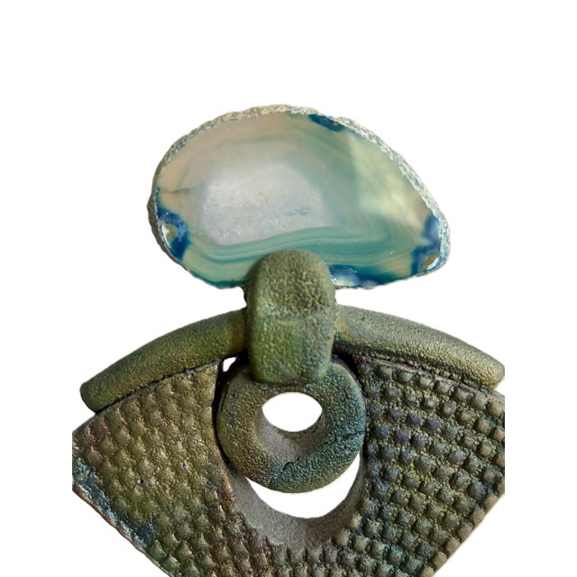 2010s Signed Helene Fielder Raku Ceramic Pottery Vessel With Agate Lid / 1980s Art Studio Pottery / 80s Modernist Vase For Sale - Image 5 of 13