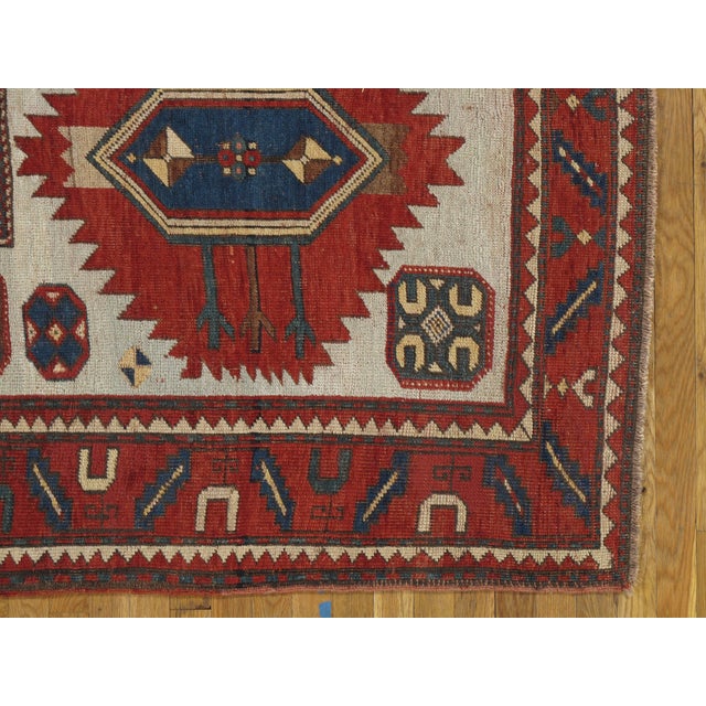 Antique Karachov Kazak Carpet, Handmade Wool, Pale Blue, Rust, Ivory, Geometric For Sale - Image 17 of 18