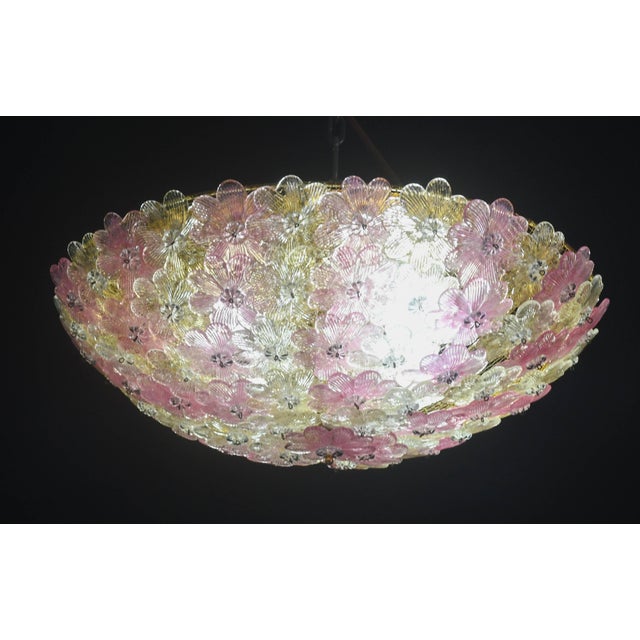 Metal 1970s Amazing Pink and Gold Large Size Murano Ceiling Light Flower by Seguso For Sale - Image 7 of 15