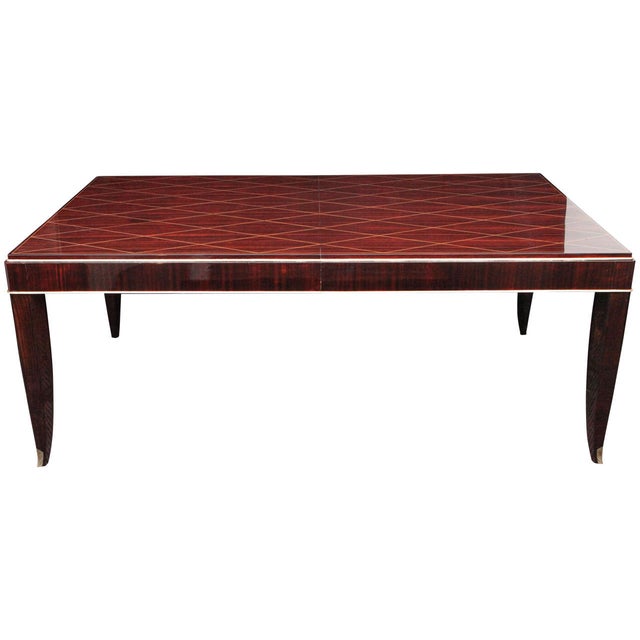 Brown Art Deco Rosewood and Gilded Albert Fournier Dining Table With Brass Accents For Sale - Image 8 of 8