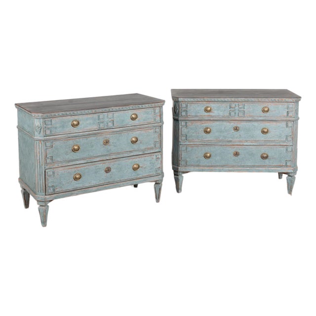 Pair, 19th Century Gustavian Style Blue Chest of Drawers or Nightstands For Sale