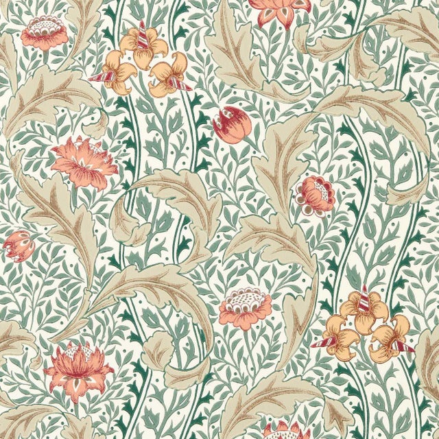 Morris & Co. Wild Tulip & Vine Wallpaper in Coral/Teal For Sale