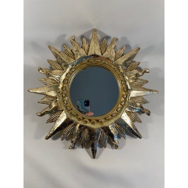 Vintage 1960s Bright Gold Sunburst Wall Mirror For Sale - Image 4 of 12