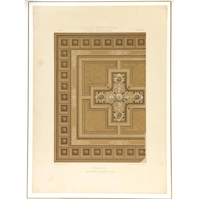 Art Nouveau Stone Lithograph - Ornamental Ceiling Design, C. 1880 For Sale - Image 3 of 4