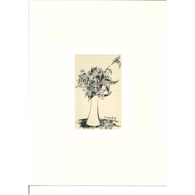 Vase of flowers is a beautiful drawing in pen, realized in 1957 by the italian artist giovanni omiccioli (rome,...