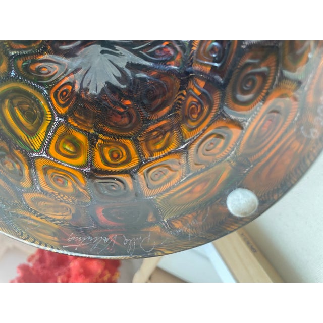 Large Collectible, Hand-Blown Amber-Colored Murano Art Glass Vase With Green and Purple Murrine by Master Glassblower Adriano Dalla Valentina For Sale - Image 15 of 18