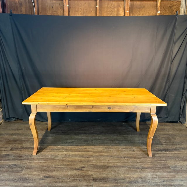 French Provincial French Provincial Pine Farmhouse Dining Table With Cabriole Legs For Sale - Image 3 of 7