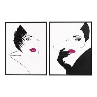 Patrick Nagel Style Art Deco Women Prints - a Pair For Sale
