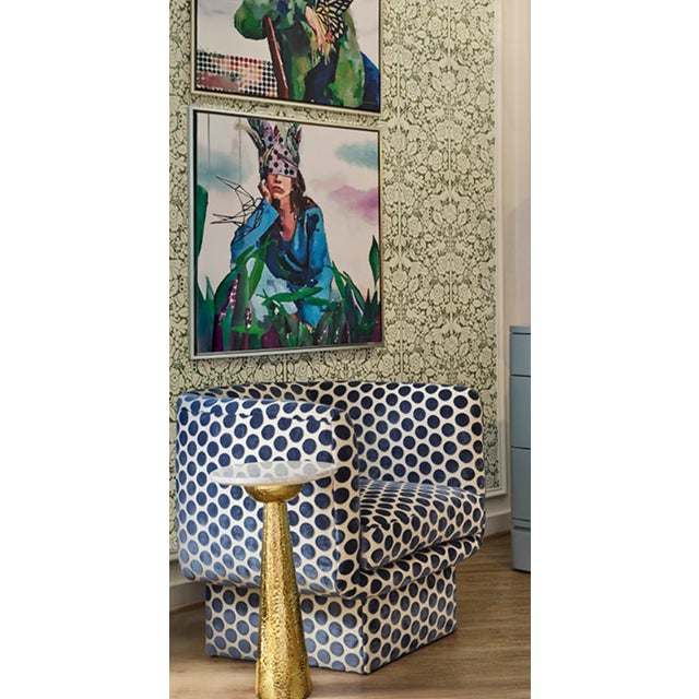 Contemporary Matthew Izzo Home Cynthia Tapered Hammered Brass Base and White Marble Top Side Table For Sale - Image 3 of 6