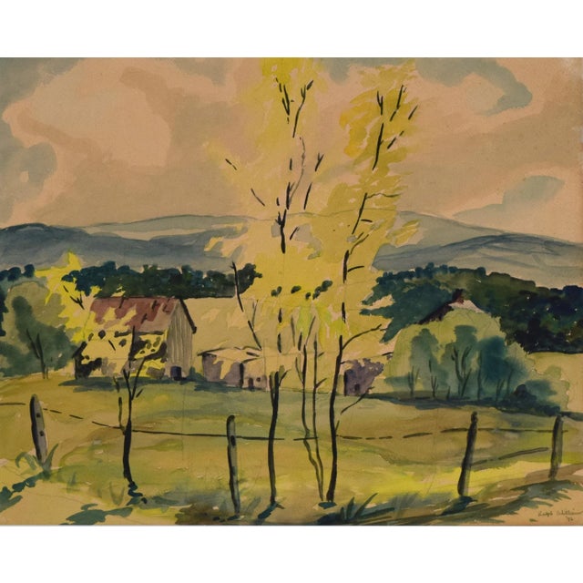 Vintage American Impressionist Watercolor Landscape Painting With Farm by Ralph Williams 1946 For Sale - Image 4 of 9