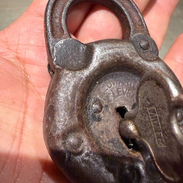 1910s Antique "Pancake" Style Lever Padlock, Edwards 6-Lever Padlock For Sale - Image 5 of 8