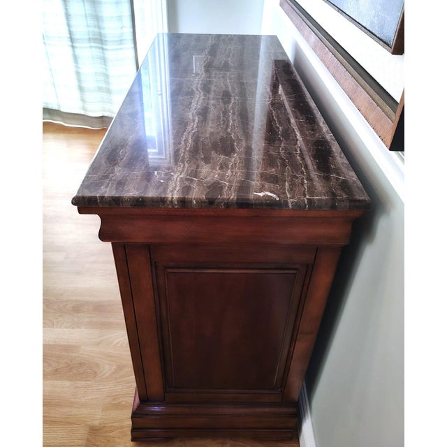 Ethan Allen Burl and Mahogany Wood Louis Philippe Chest / Commode With Marble Top by Ethan Allen For Sale - Image 4 of 14