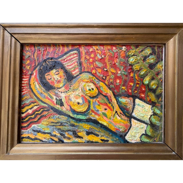 Mid 20th Century French Reclining Nude - Oil on Wood Panel - Ecole De Paris For Sale In Palm Springs - Image 6 of 10