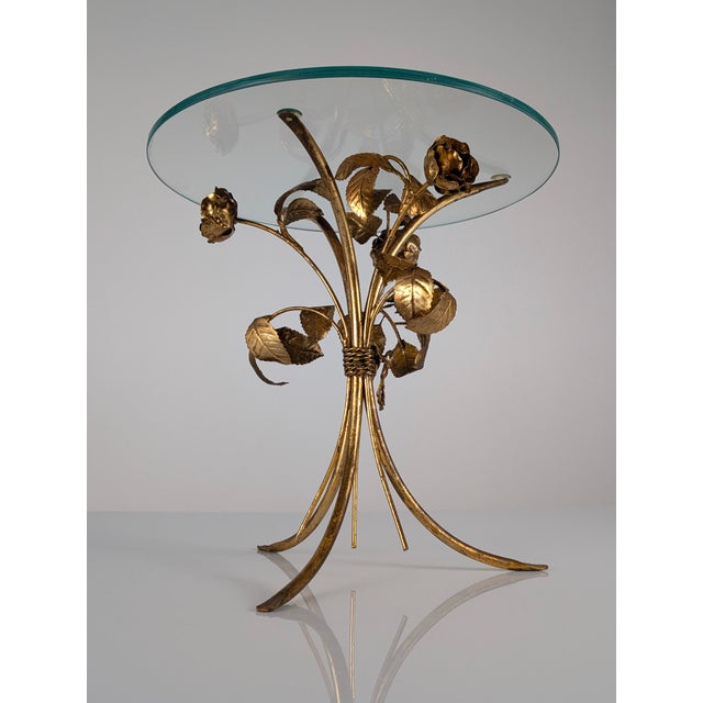 Mid-Century Modern Gilt Metal Floral Rose Side Table, 1970s For Sale - Image 13 of 18