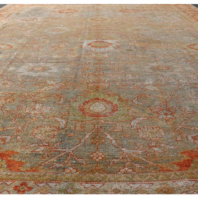Textile Antique Persian Sultanabad Rug in Light Green, Lt. Blue, Green, Red 8'8 X 12'2 For Sale - Image 7 of 12