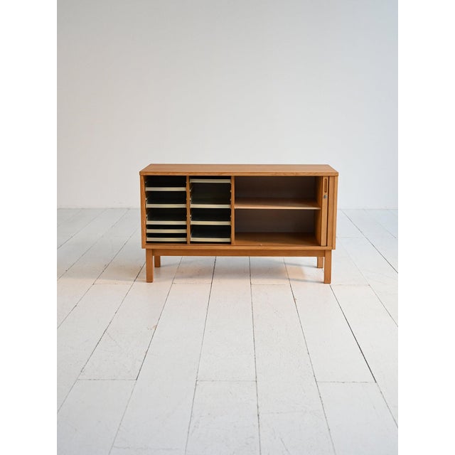 Scandinavian Oak Cabinet with Roller Door, 1960s For Sale - Image 3 of 10
