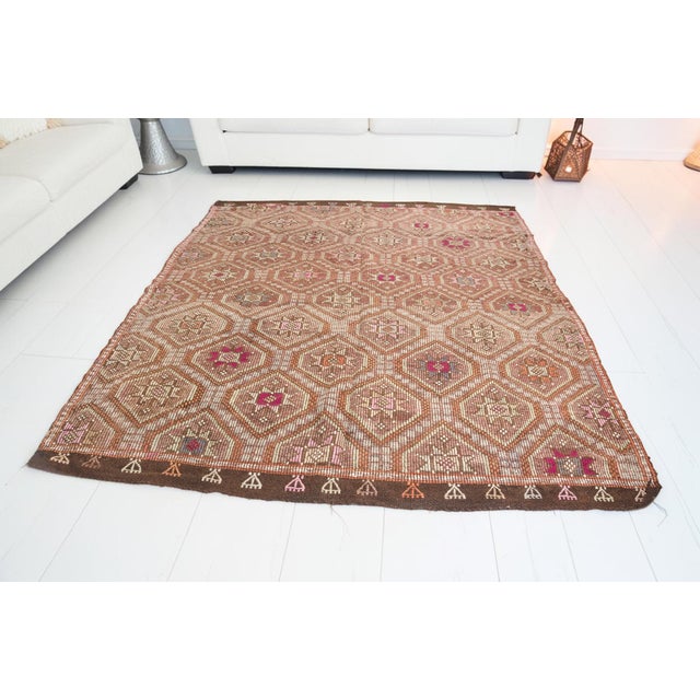 Geometric Wool Tribal Area Kilim For Sale - Image 9 of 10