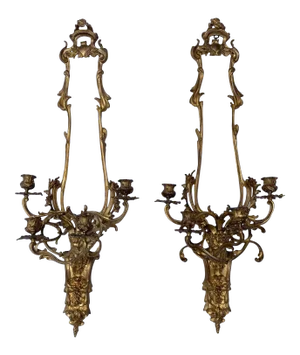 Pair of Late 19th Century French Louis XV Style Bronze Four Light Sconces