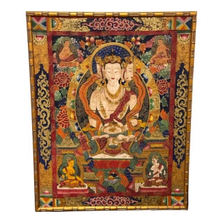 Tibetan Buddhist Sarvavid Mahavairocana Thangka Painting, Framed For Sale