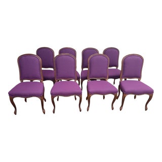 Set of 8 Baker Furniture Louis XV Fruitwood Dining Chairs With New Upholstery - Rare Find For Sale