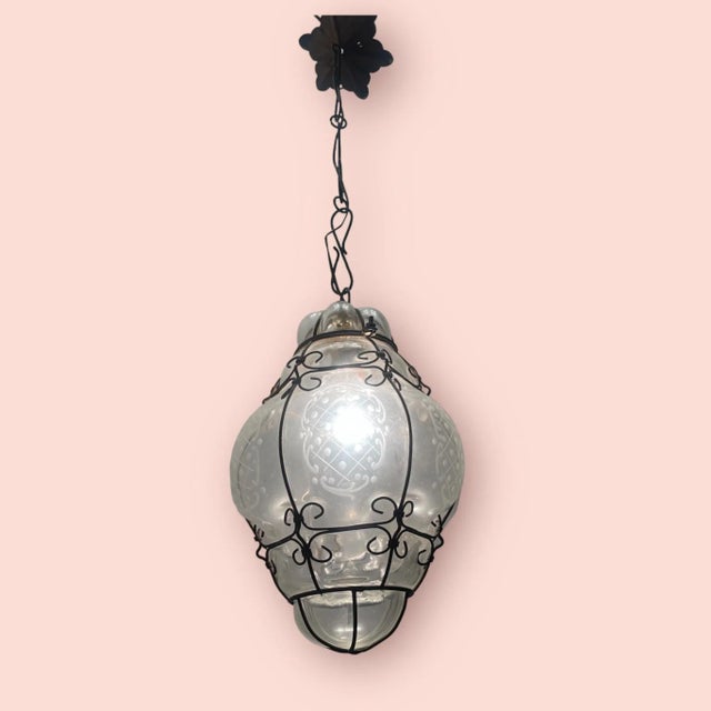 1950s Wrought Iron & Murano Glass Pendant Light, 1950s For Sale - Image 5 of 10