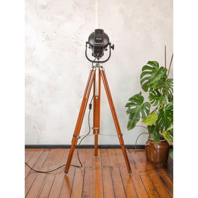 Vintage Theater Lamp on Wooden Tripod Floor Lamp, 1960s For Sale - Image 4 of 15