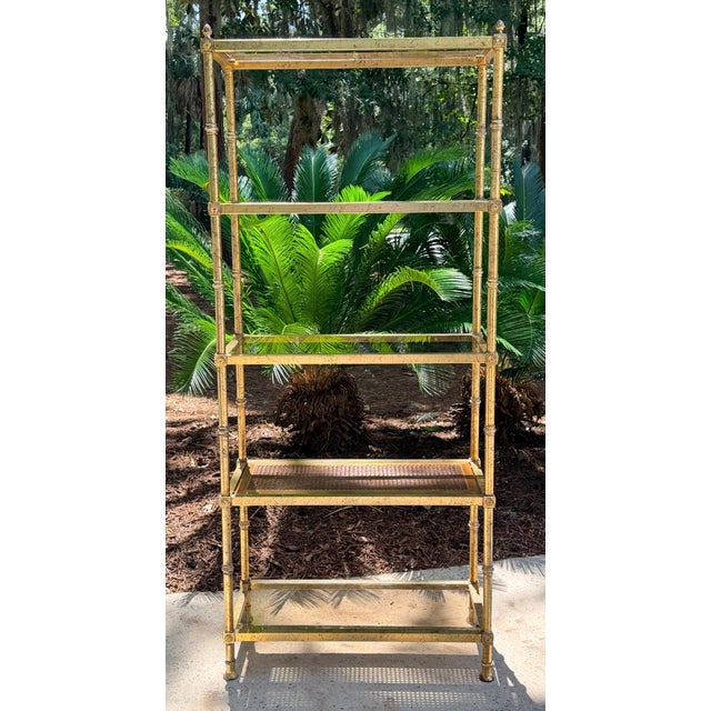 Ornamental & Decorative Materials Vintage 1970s Italian Gold Gilt Hollywood Regency Faux-Bamboo Étagère For Sale - Image 7 of 18