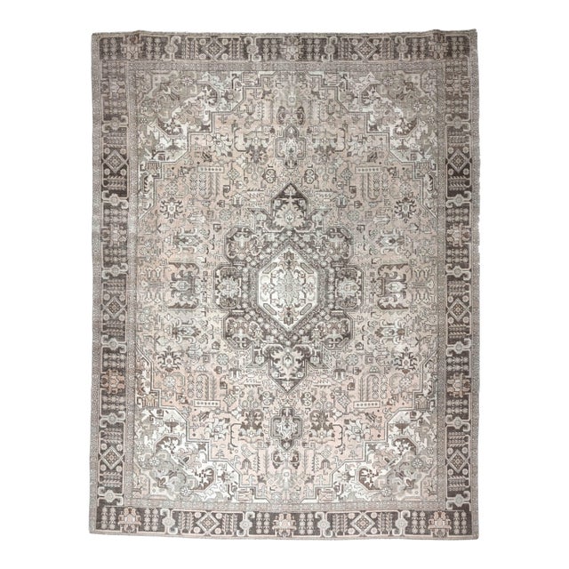 1970s Vintage Persian Handmade Wool Cotton Brown Area Rug For Sale