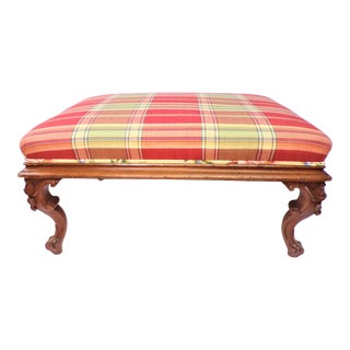 19th Century Ralph Lauren Upholstered Ottoman With Carved Cabriole Legs For Sale