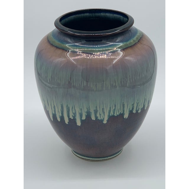 1980s Bill Campbell Large Studio Art Drip Glaze Pottery Vase For Sale - Image 4 of 4