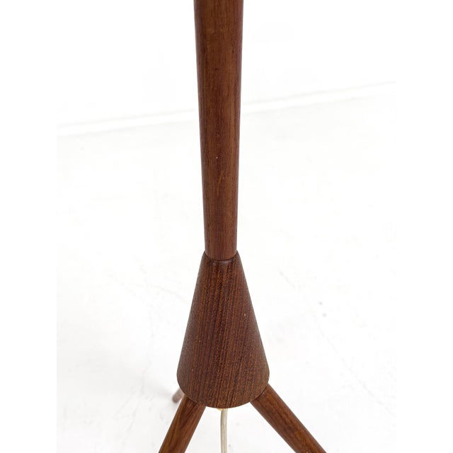 Scandinavian Modern Swedish Teak Tripod Floor Lamp with Pleated Fabric, 1960 For Sale - Image 3 of 8