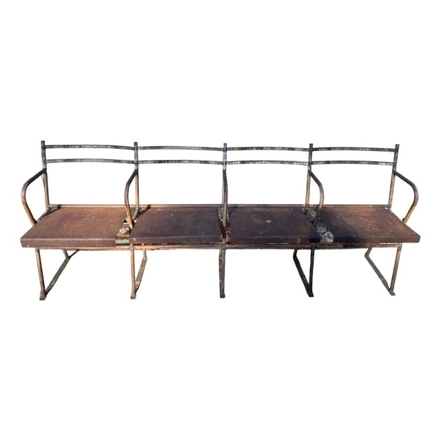 Four-Seater Theatre Bench in Iron and Sheet Metal, 1890s For Sale