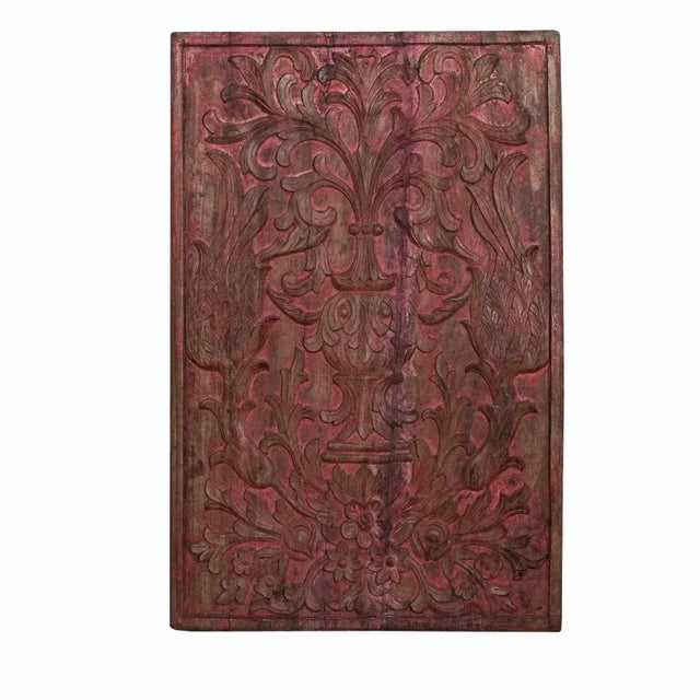 Farmhouse Vintage Handmade Hand Carved Red Wall Panel | Farmhouse Style Wall Decoration | 37 Inch Tall Decorative Wall Panel | Distressed Wall Decor For Sale - Image 3 of 3