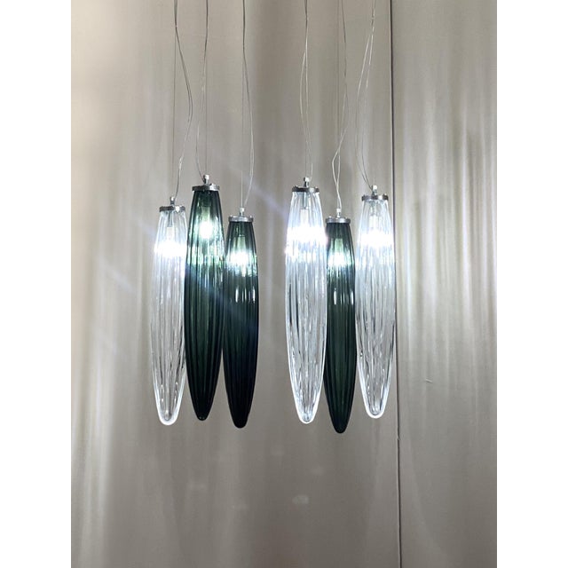 Mid-Century Modern Contemporary Luxury Italian Green "Swords" Murano Glass Little Cascade by Simoeng For Sale - Image 3 of 6