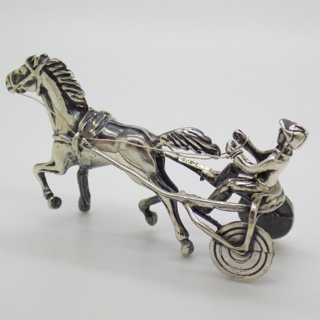 1980s Vintage Italian Handmade Silver Racing Horse with Jockey Figurine, Tuscany, 1980s For Sale - Image 5 of 11