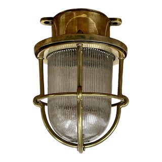 Maritime Brass Ribbed Globe Ceiling Light (stock: 5) For Sale